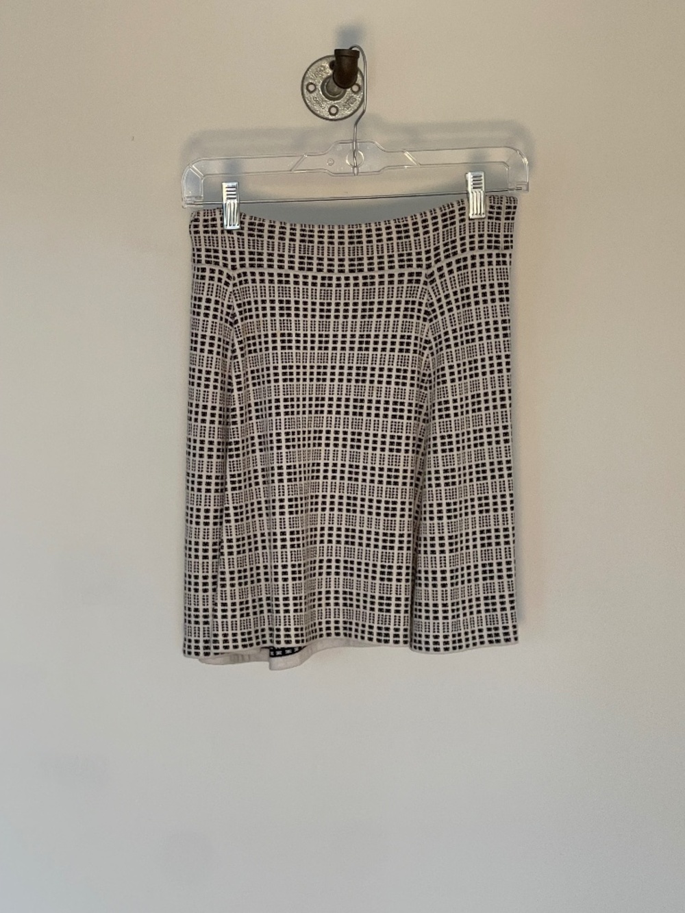 Theory Black White Grid Knit A-Line Skirt Sz S